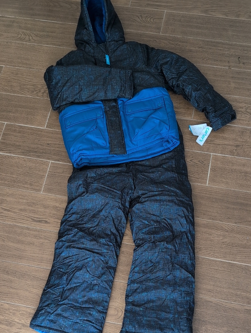 NWT Carter's Black and Blue Hooded Snow Suit Coat And Bids 2 Piece 10/12